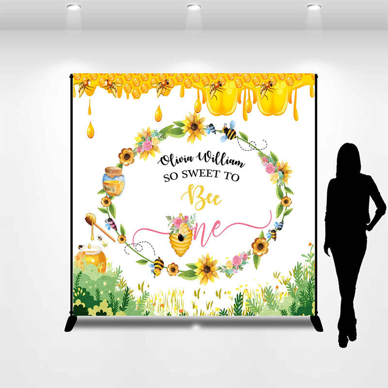 Aperturee - Custom Spring Floral Sweet Bee First Birthday Backdrop