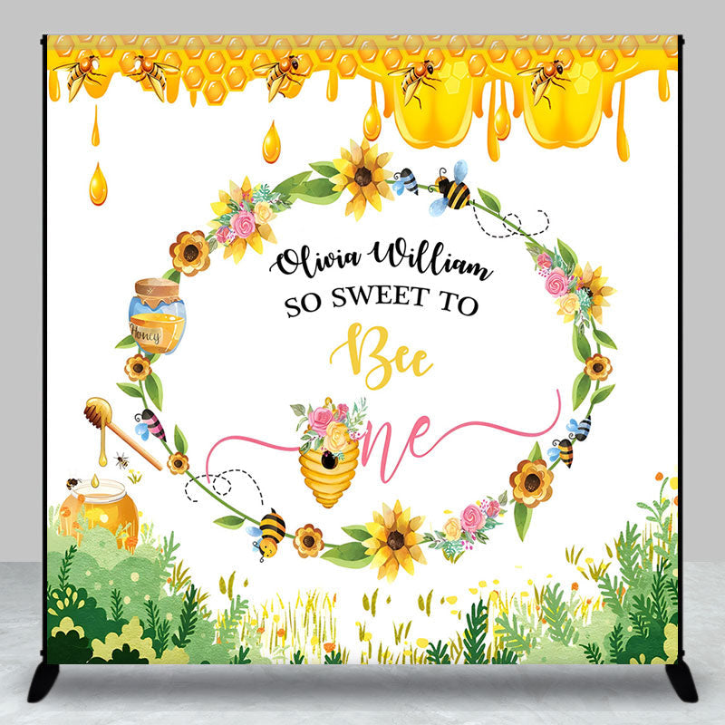 Aperturee - Custom Spring Floral Sweet Bee First Birthday Backdrop