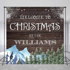 Aperturee - Custom Wooden Snowy Pine Family Christmas Backdrop