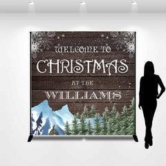 Aperturee - Custom Wooden Snowy Pine Family Christmas Backdrop