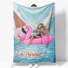 Aperturee - Customized Face Bikini Flamingo Ring Summer Blanket