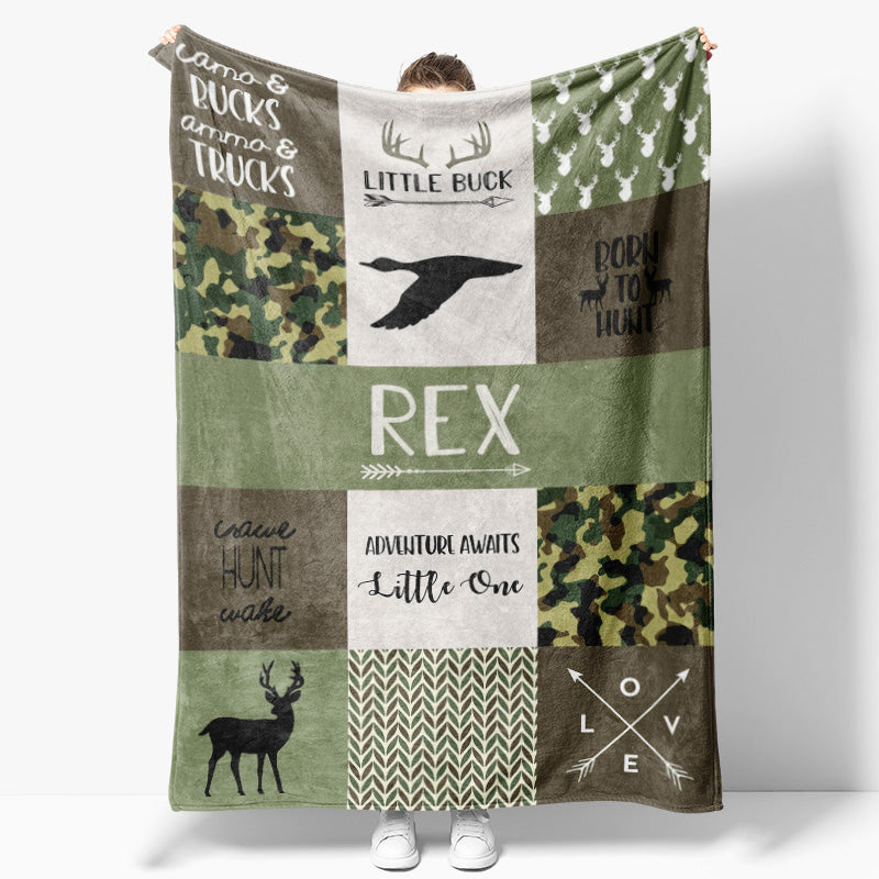 Aperturee - Customized Name Outdoor Green Camouflage Blanket