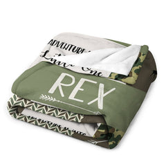 Aperturee - Customized Name Outdoor Green Camouflage Blanket