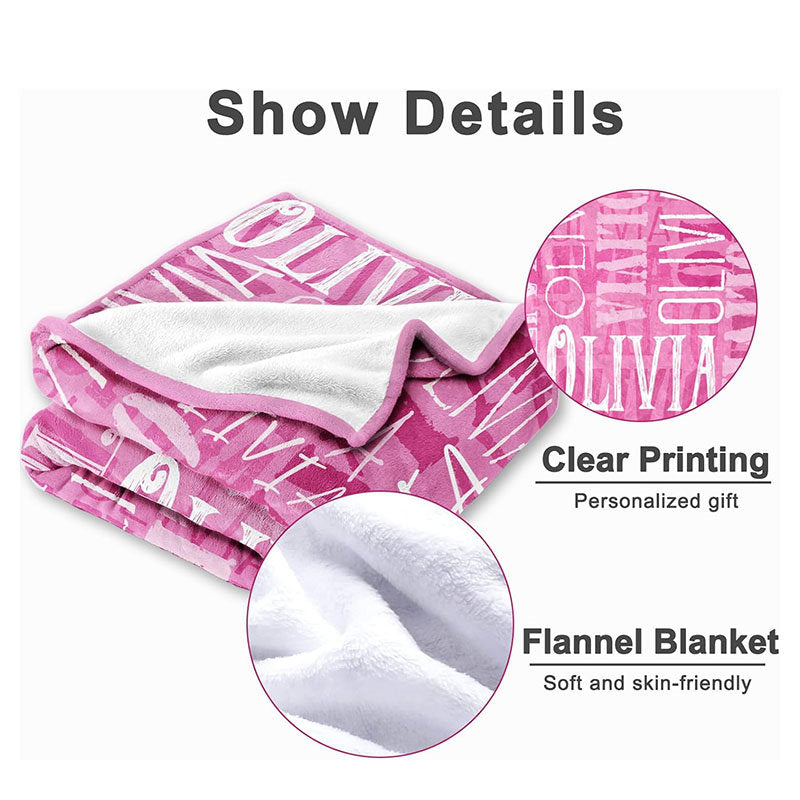 Aperturee - Customized Name Pink Text Type Setting Gifts Blanket