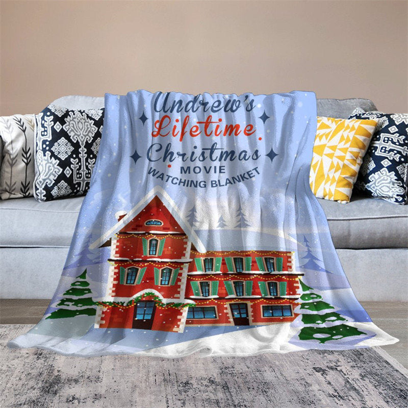 Aperturee - Customized Name Red Castle Snowy Christmas Blanket