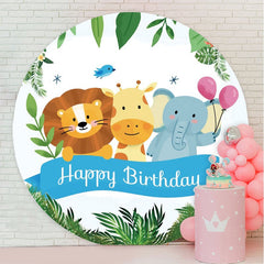 Aperturee - Cute Animals And Ballon Round Happy Birthday Backdrop