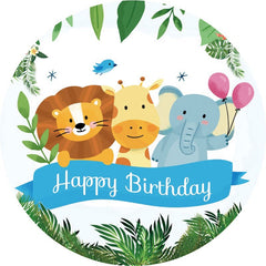 Aperturee - Cute Animals And Ballon Round Happy Birthday Backdrop