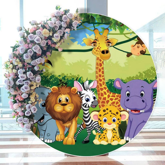 Aperturee - Cute Animals Wild World Round Party Backdrops for Kids