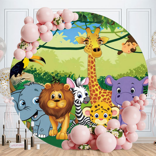 Aperturee - Cute Animals Wild World Round Party Backdrops for Kids