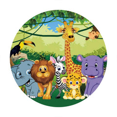 Aperturee - Cute Animals Wild World Round Party Backdrops for Kids