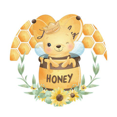 Aperturee - Cute Bee And Honey Round Baby Shower Backdrop