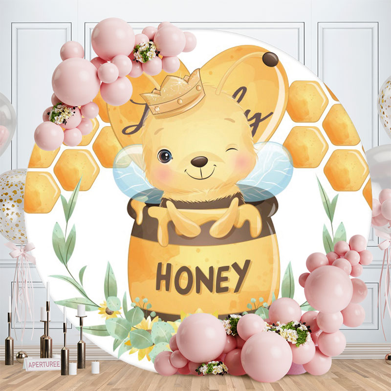 Aperturee - Cute Bee And Honey Round Baby Shower Backdrop