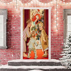 Aperturee - Cute Boy Girl Santa Claus Red Christmas Door Cover