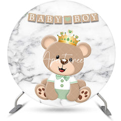 Aperturee - Cute Brown Bear Marble Round Baby Shower Backdrop