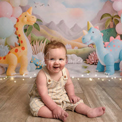 Aperturee - Cute Dinosaurs Mountain Balloon Cake Smash Backdrop