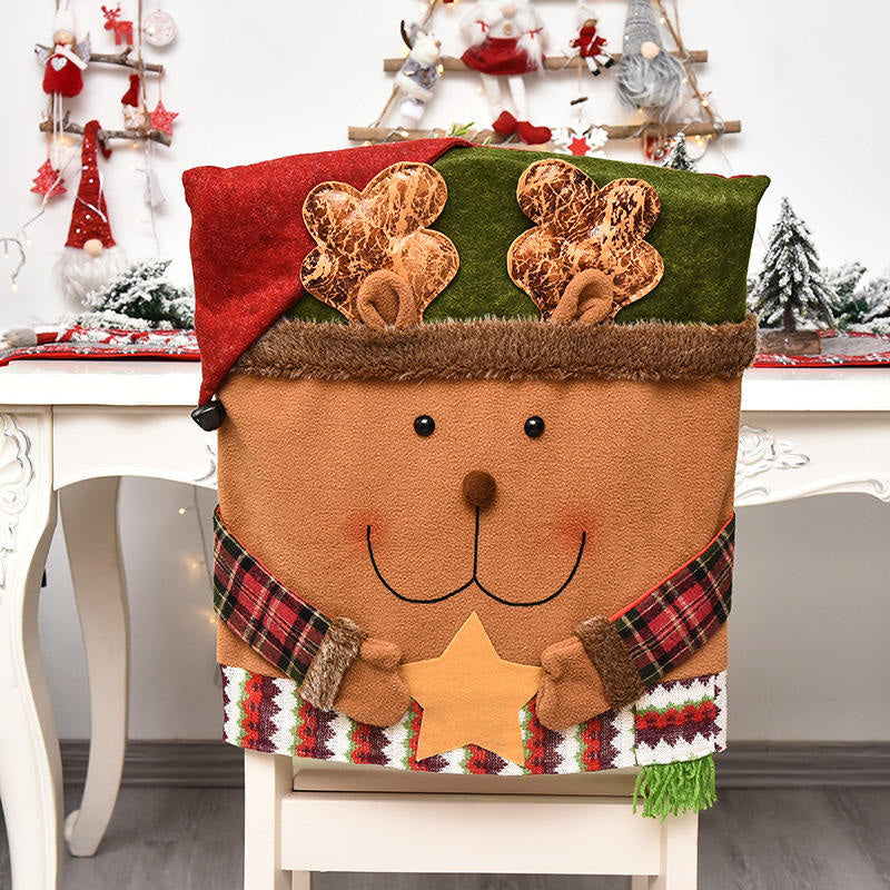 Aperturee - Cute Elk Snowman Santa Claus 3D Christmas Chair Cover