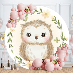 Aperturee - Cute Owl Round Yellow Floral Baby Shower Backdrop