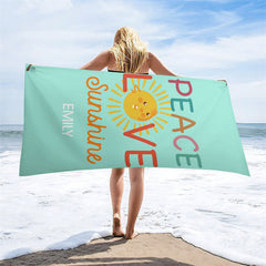 Aperturee - Cute Peace Love Sunshine Custom Name Beach Towel