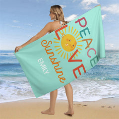 Aperturee - Cute Peace Love Sunshine Custom Name Beach Towel