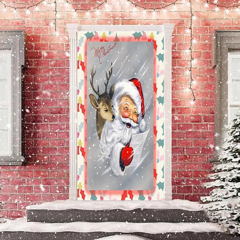 Aperturee - Cute Santa Claus Elk Merry Christmas Door Cover