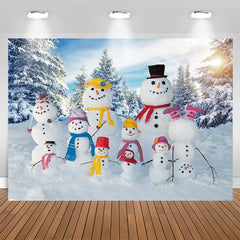 Aperturee - Cute Snowman Snowy Forest Sunshine Party Backdrop