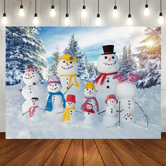 Aperturee - Cute Snowman Snowy Forest Sunshine Party Backdrop