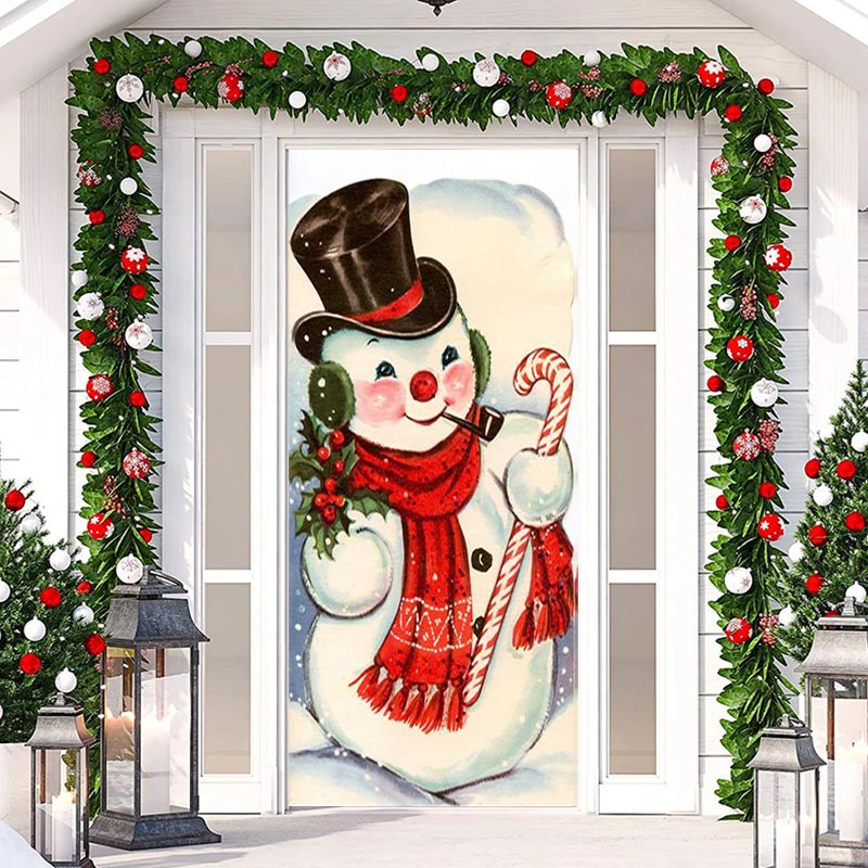 Aperturee - Cute Snowman White Simple Snowy Christmas Door Cover