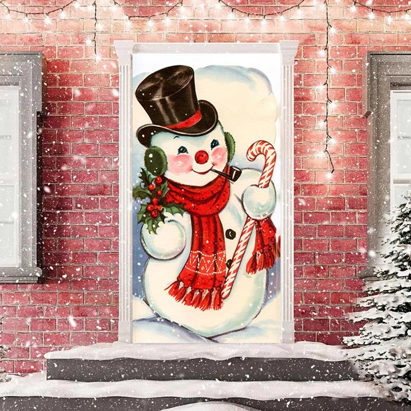 Aperturee - Cute Snowman White Simple Snowy Christmas Door Cover