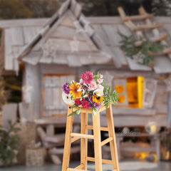 Aperturee - Cute White Wooden House Photo Christmas Backdrop