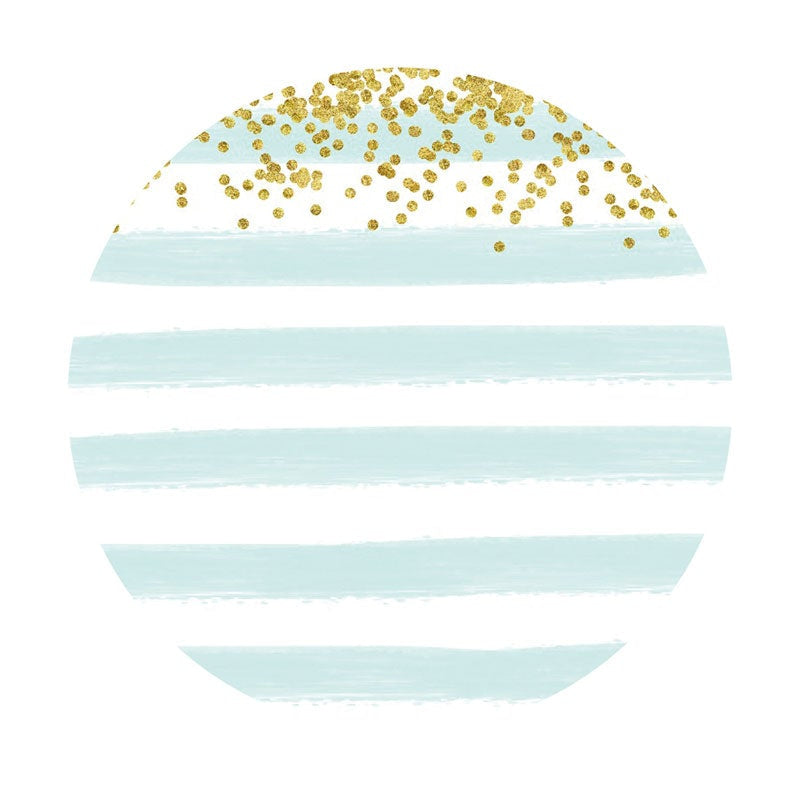 Aperturee - Cyan And White Stripes Round Gold Birthday Backdrop