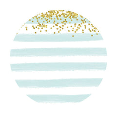 Aperturee - Cyan And White Stripes Round Gold Birthday Backdrop