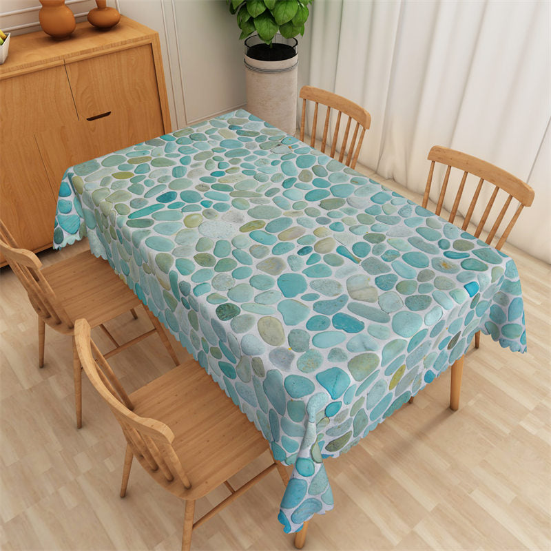 Aperturee - Cyan Cobblestone Patterns Dining Room Tablecloth