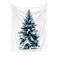 Aperturee - Cyan Snowy Tree Christmas Tapestry Wall Hanging Art