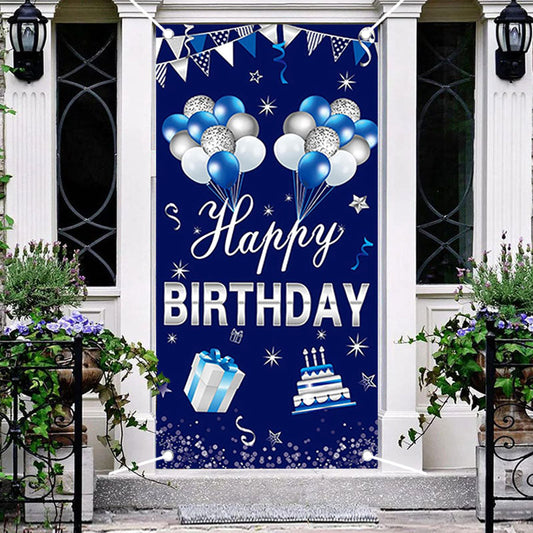 Aperturee - Dark Blue Balloons Gift Cake Birthday Door Cover