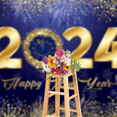 Aperturee - Dark Blue Golden Champagne Happy New Year Backdrop