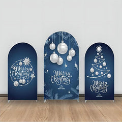 Aperturee - Dark Blue Silver Ball Star Leaves Arch Backdrop Kit