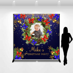 Aperturee - Dark Blue Wreath Custom Photo 1st Christmas Backdrop