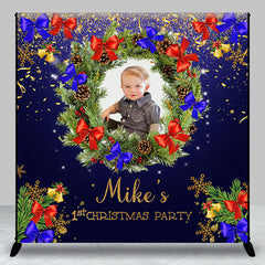 Aperturee - Dark Blue Wreath Custom Photo 1st Christmas Backdrop