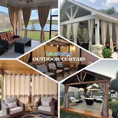Aperturee - (7 Day Delivery) Grey Waterproof Grommet Top Outdoor Curtains for Front Porch