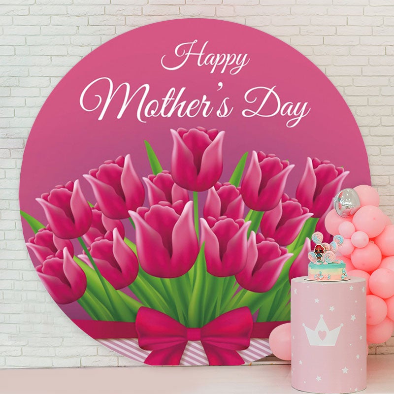 Aperturee - Dark Pink Floral Round Happy Mothers Day Backdrops