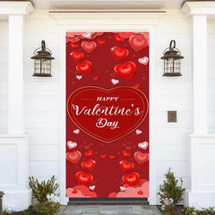 Aperturee - Dark Red Hearts Stripes Valentines Day Door Cover