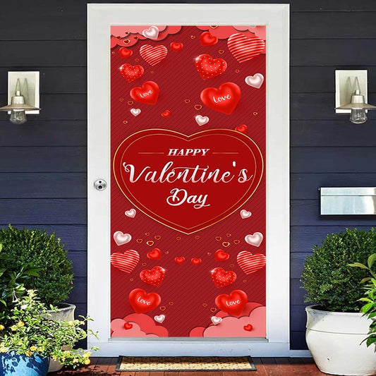 Aperturee - Dark Red Hearts Stripes Valentines Day Door Cover