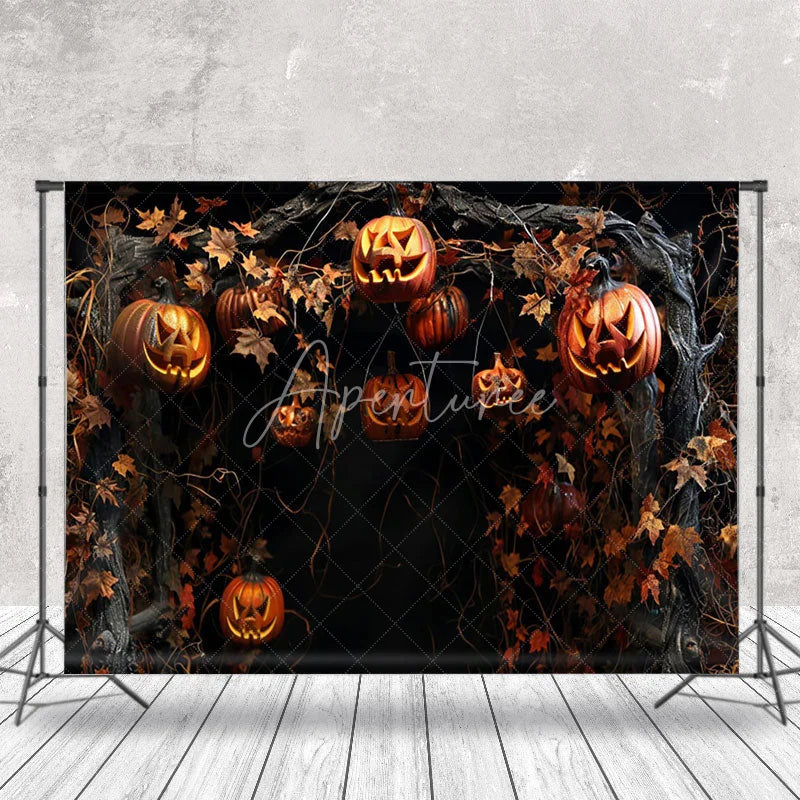 Aperturee - Dead Branches Hanging Pumpkins Halloween Backdrop