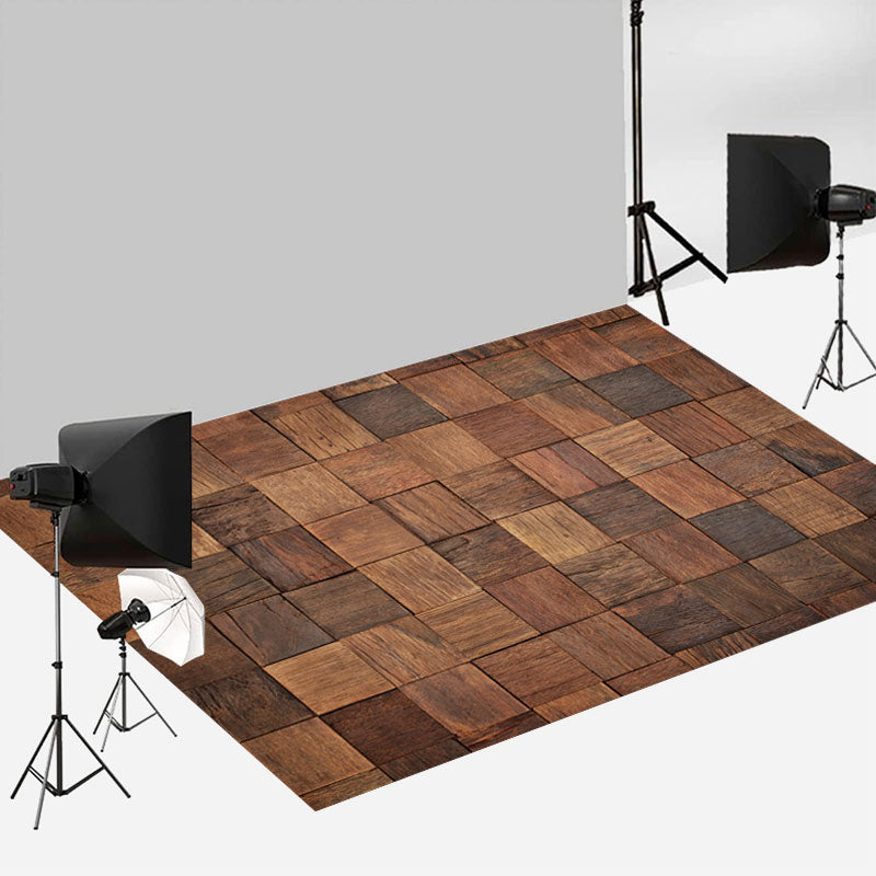 Aperturee - Deep Brown Pieces Of Planks Wood Rubber Floor Mat