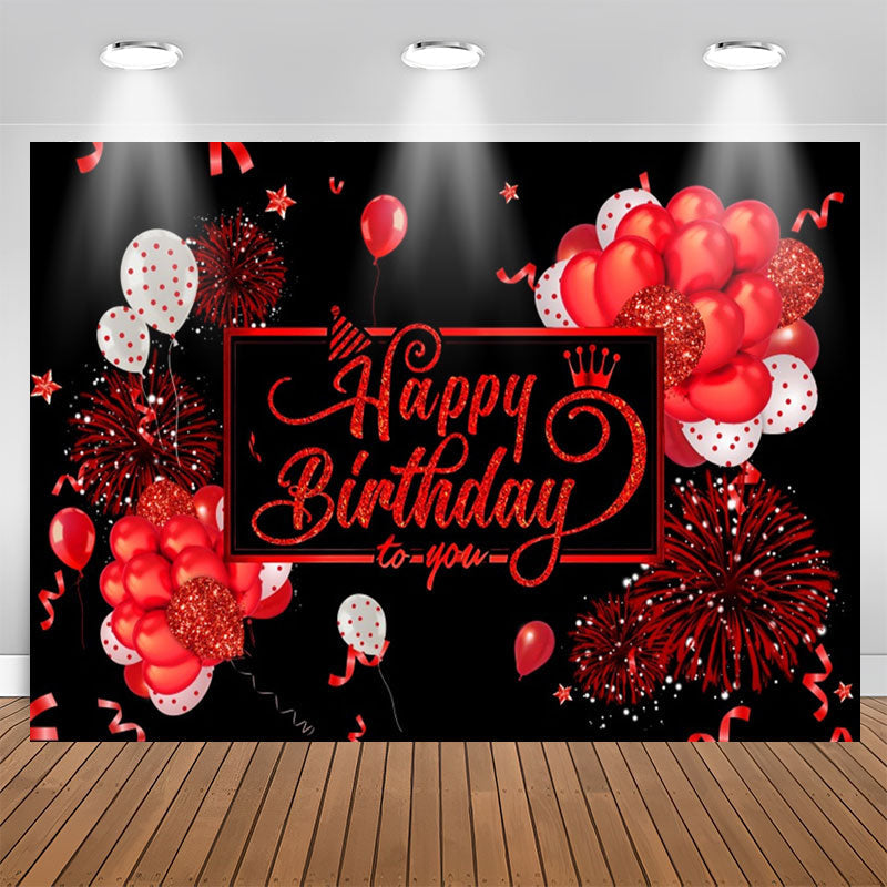 Aperturee - Deep Red Balloons Black Birthday Backdropfor Girl