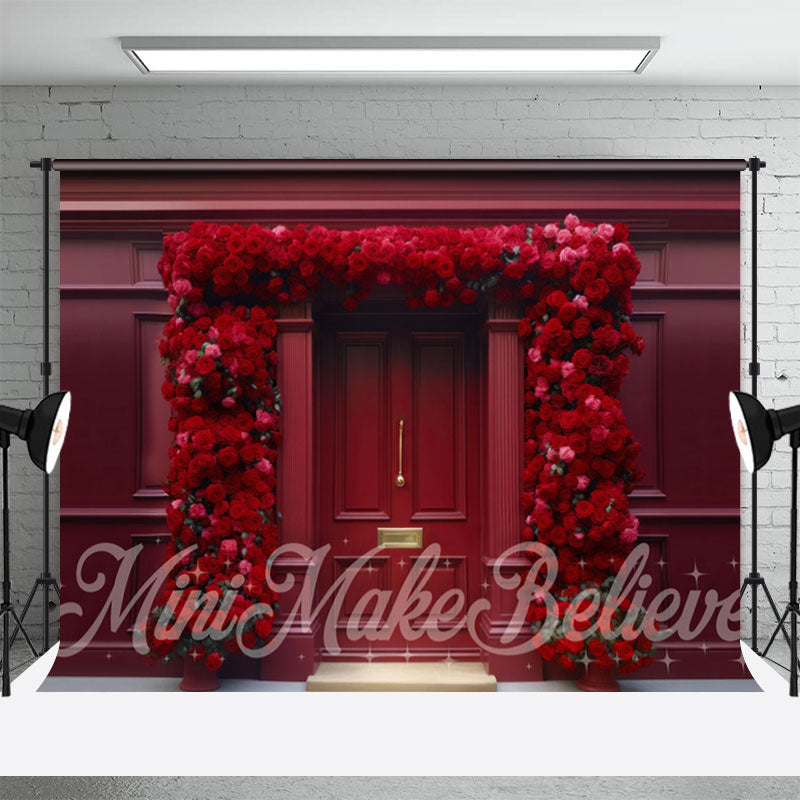 Aperturee - Deep Red Roses Square Door Wall Floral Backdrop