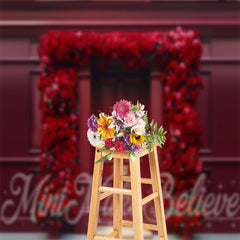 Aperturee - Deep Red Roses Square Door Wall Floral Backdrop