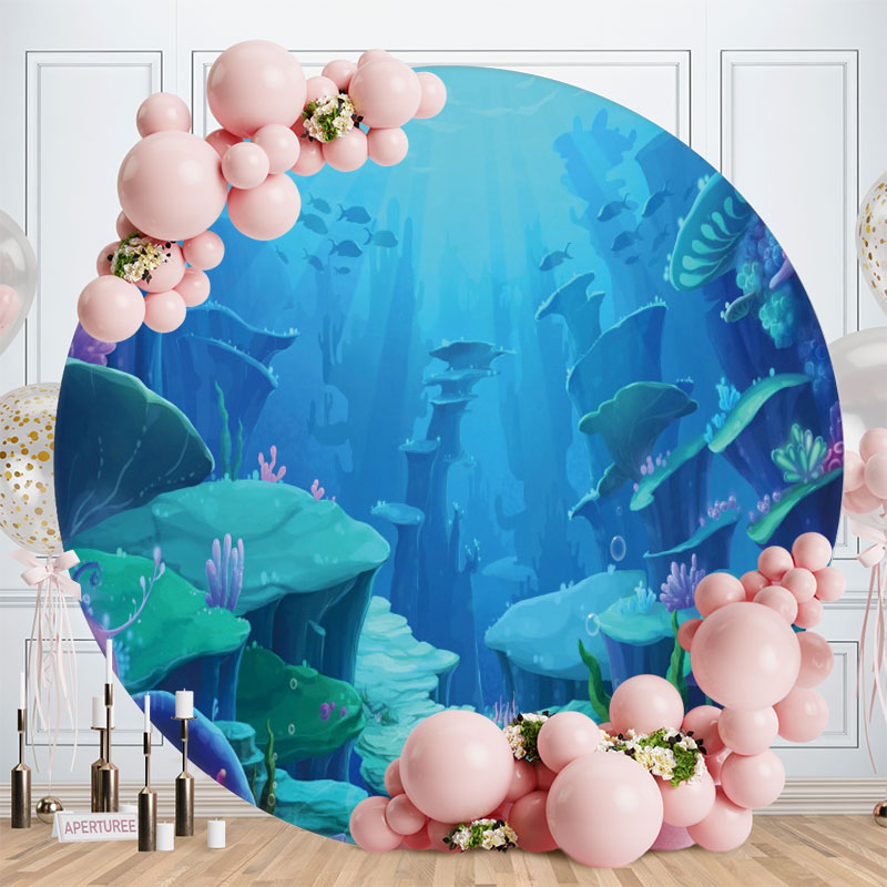 Aperturee - Deep Sea Blue World Round Kids Birthday Party Backdrop