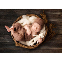 Aperturee - Dark Color Baby Photography Wood Floor Backdrop