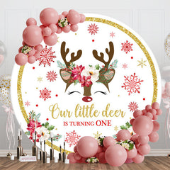 Aperturee - Deer Snowflake Round Christmas 1st Birthday Backdrop